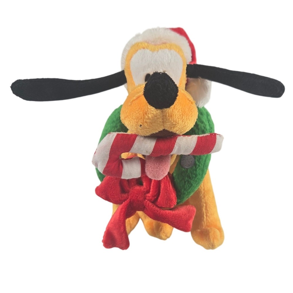 Disney Parks Pluto Christmas Plush Ornament Candy Cane Santa Hat Holiday